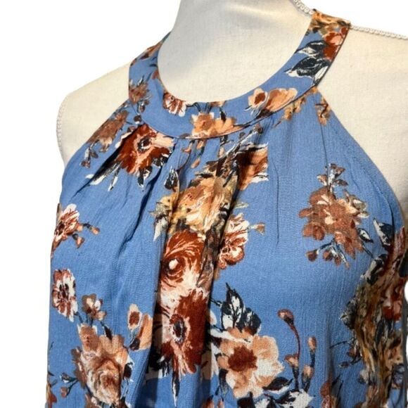 Altar'd State Sleeveless Blue Floral Top High Neck Back Zip Size Small - Picture 2 of 8